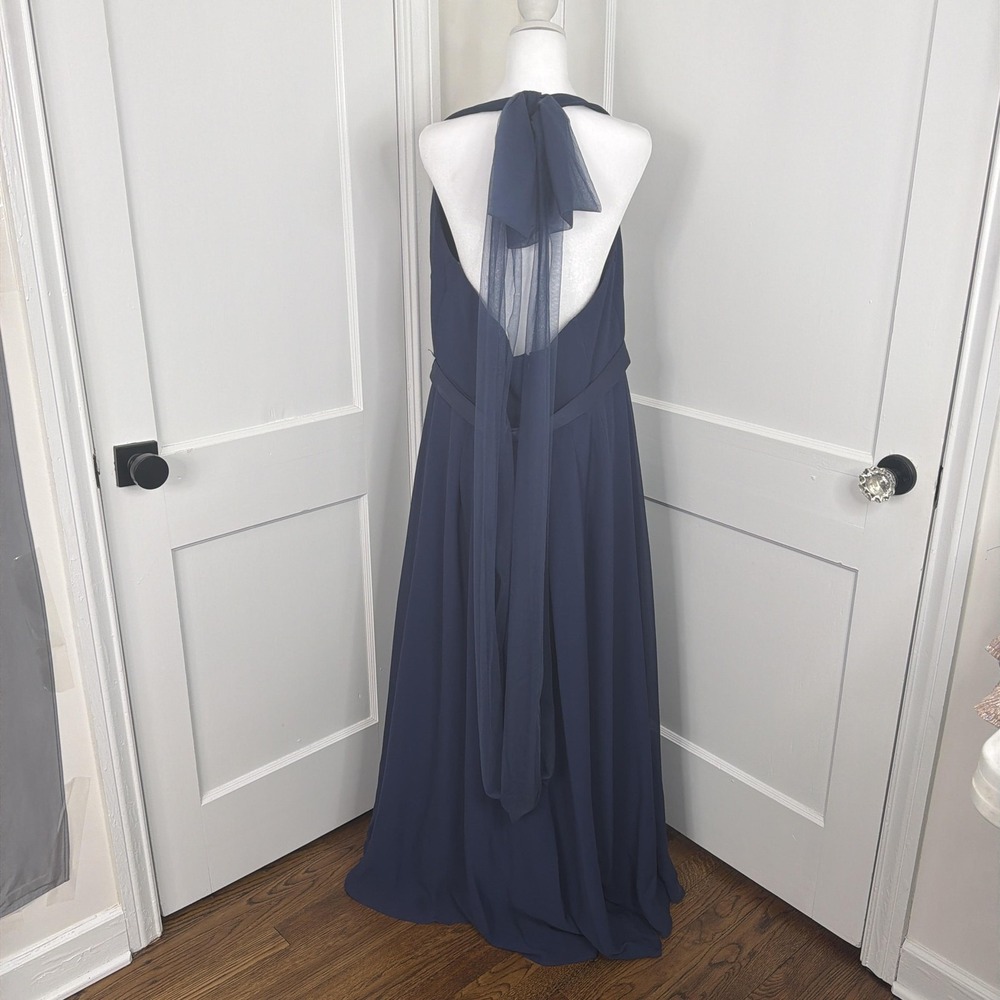 White By Vera Wang Dress Womens 16 Navy Maxis Chiffon Halter Bridesmaid Formal - Picture 2 of 12